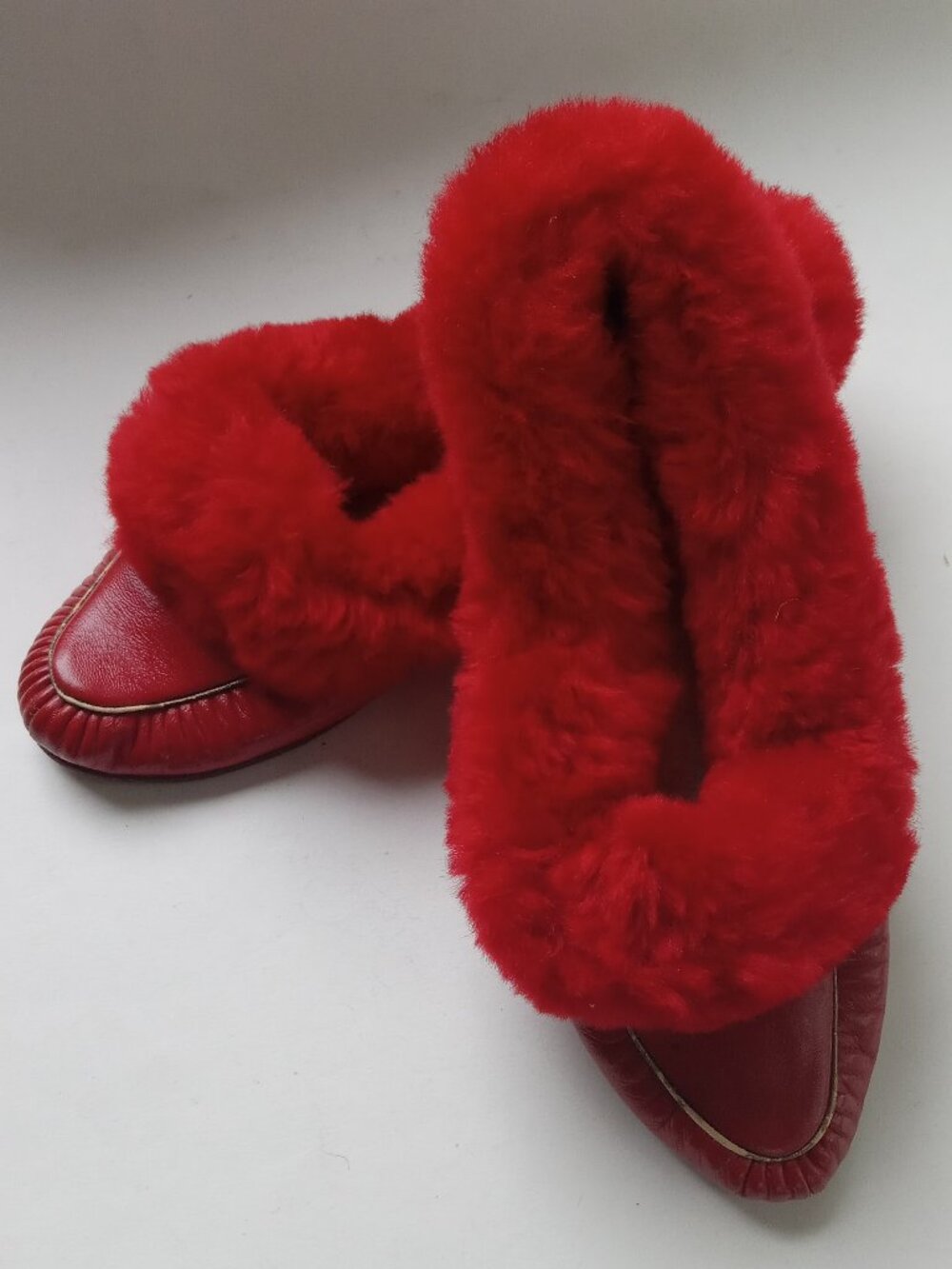 Fur Lined Slippers Red Size 8 VTG 1970s House Shoe Made in England Nite Aires
